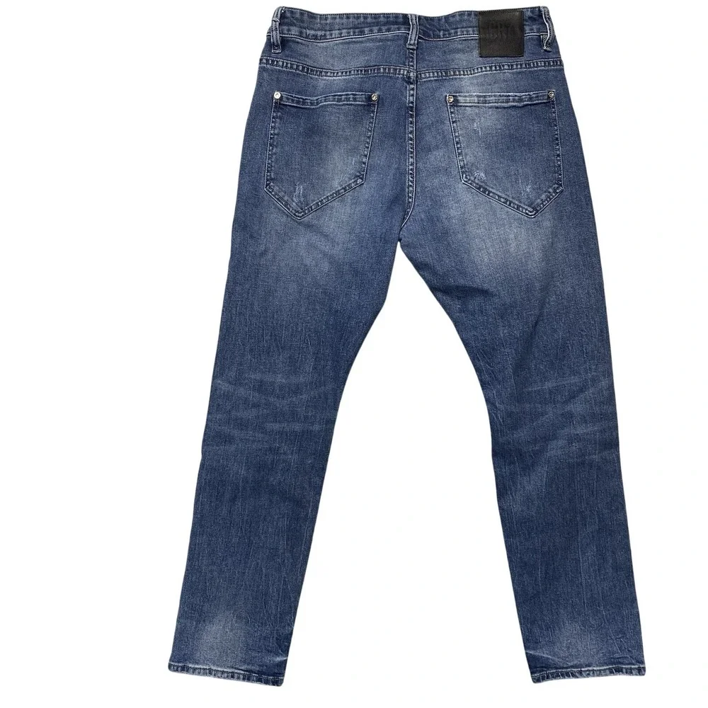 CR7 Cristiano Ronaldo Mens Distressed Blue Denim Tapered Jeans 32x30 Button‎ Fly